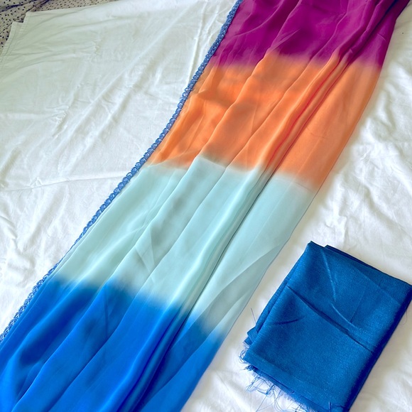 saree multi color ombré sari with blouse piece - Picture 1 of 4